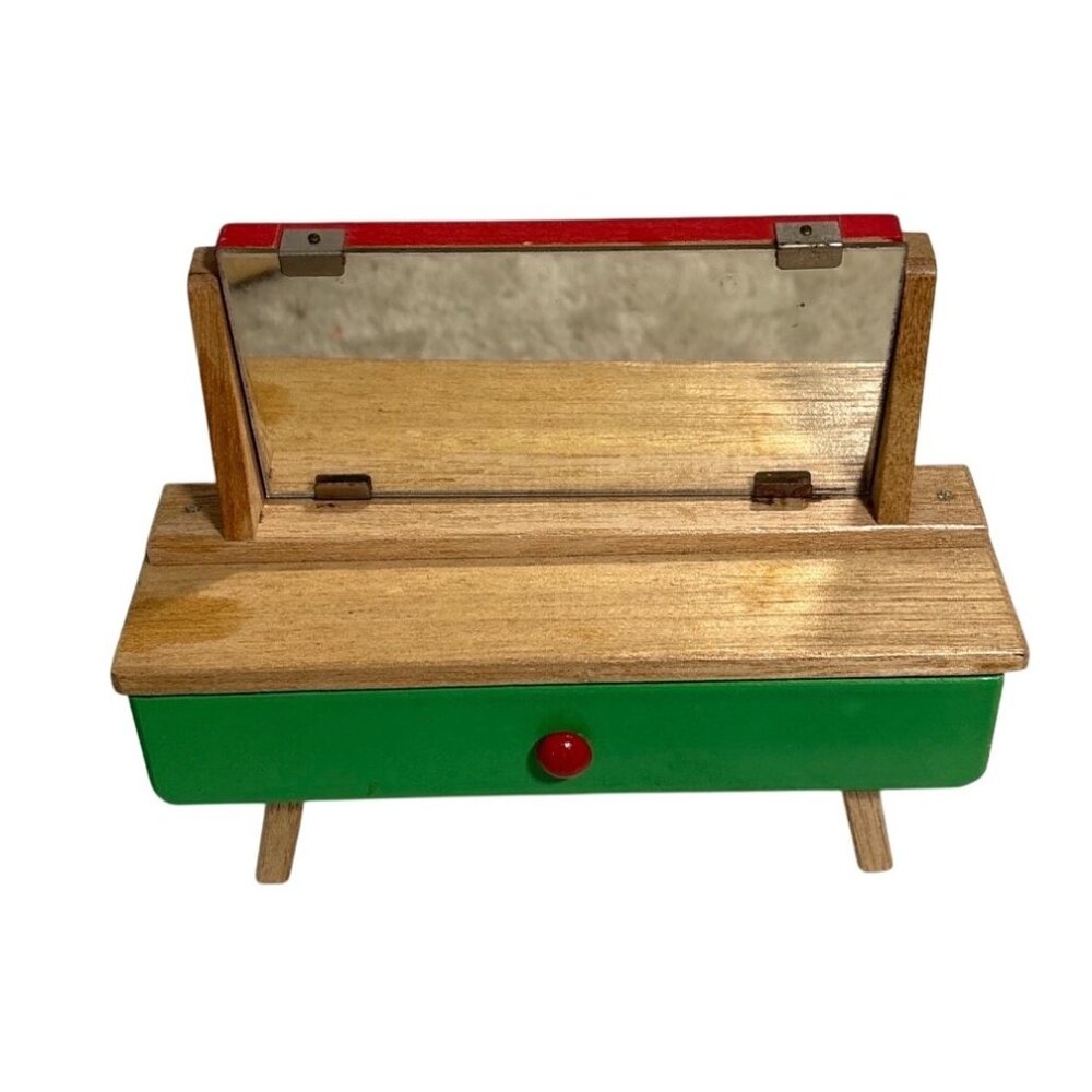 Dollhouse Dresser Wood 1930's Art Deco Furniture Tilt Mirror & Drawer Japan 6.5"